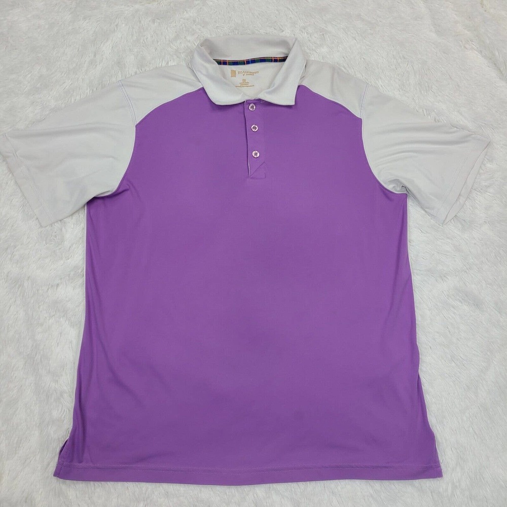 St. Andrews of Scotland Polo Golf Shirt Men's Large Purple White Short‎ Sleeve